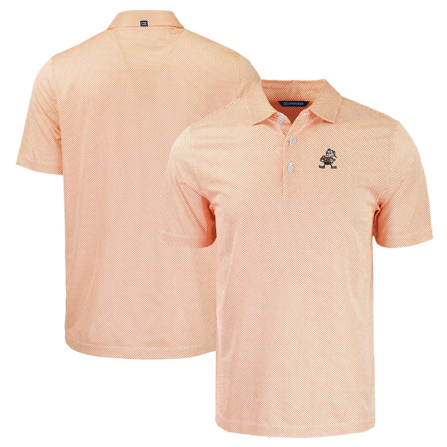 Men's Cutter & Buck Orange Cleveland Browns Throwback Big & Tall Pike Eco Symmetry Print Stretch Recycled Polo