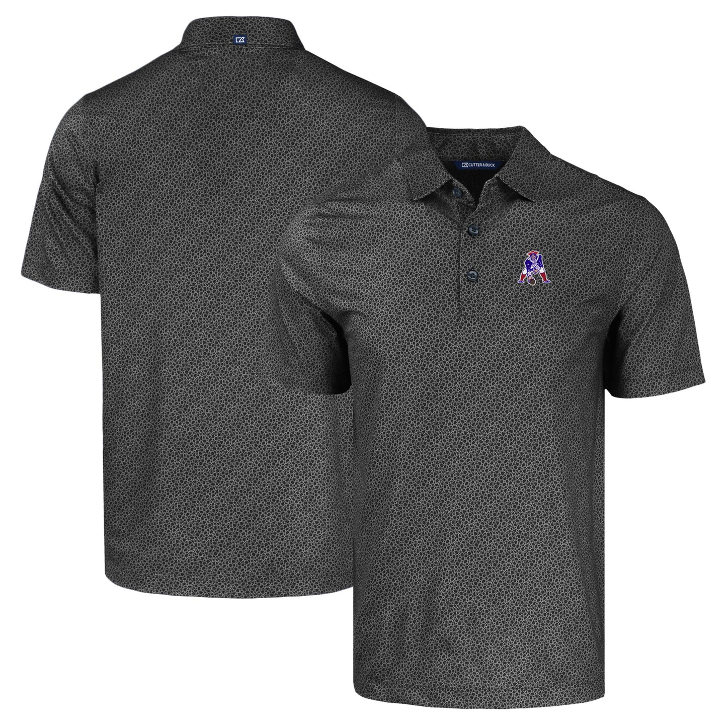 Men's Cutter & Buck Black New England Patriots Throwback Pike Eco Pebble Print Stretch Recycled Polo
