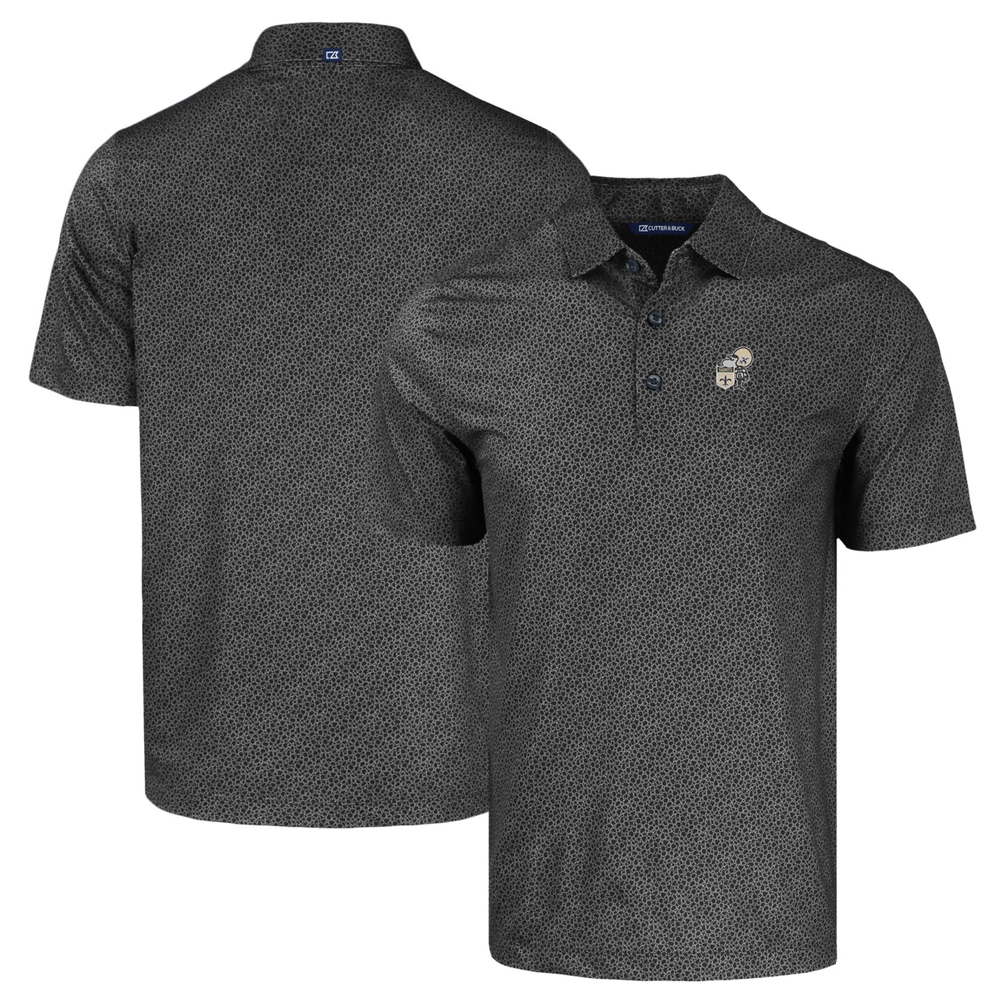 Men's Cutter & Buck Black New Orleans Saints Throwback Pike Eco Pebble Print Stretch Recycled Polo