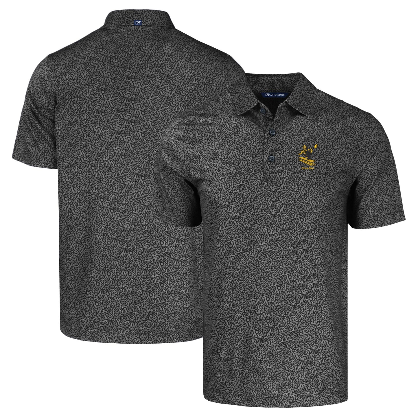 Men's Cutter & Buck Black Pittsburgh Steelers Throwback Pike Eco Pebble Print Stretch Recycled Polo