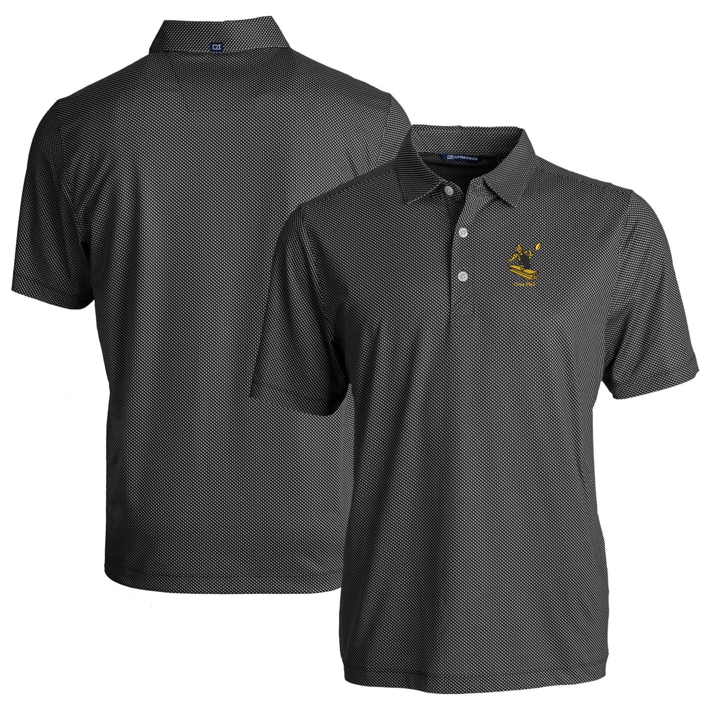 Men's Cutter & Buck Black Pittsburgh Steelers Throwback Big & Tall Pike Eco Symmetry Print Stretch Recycled Polo