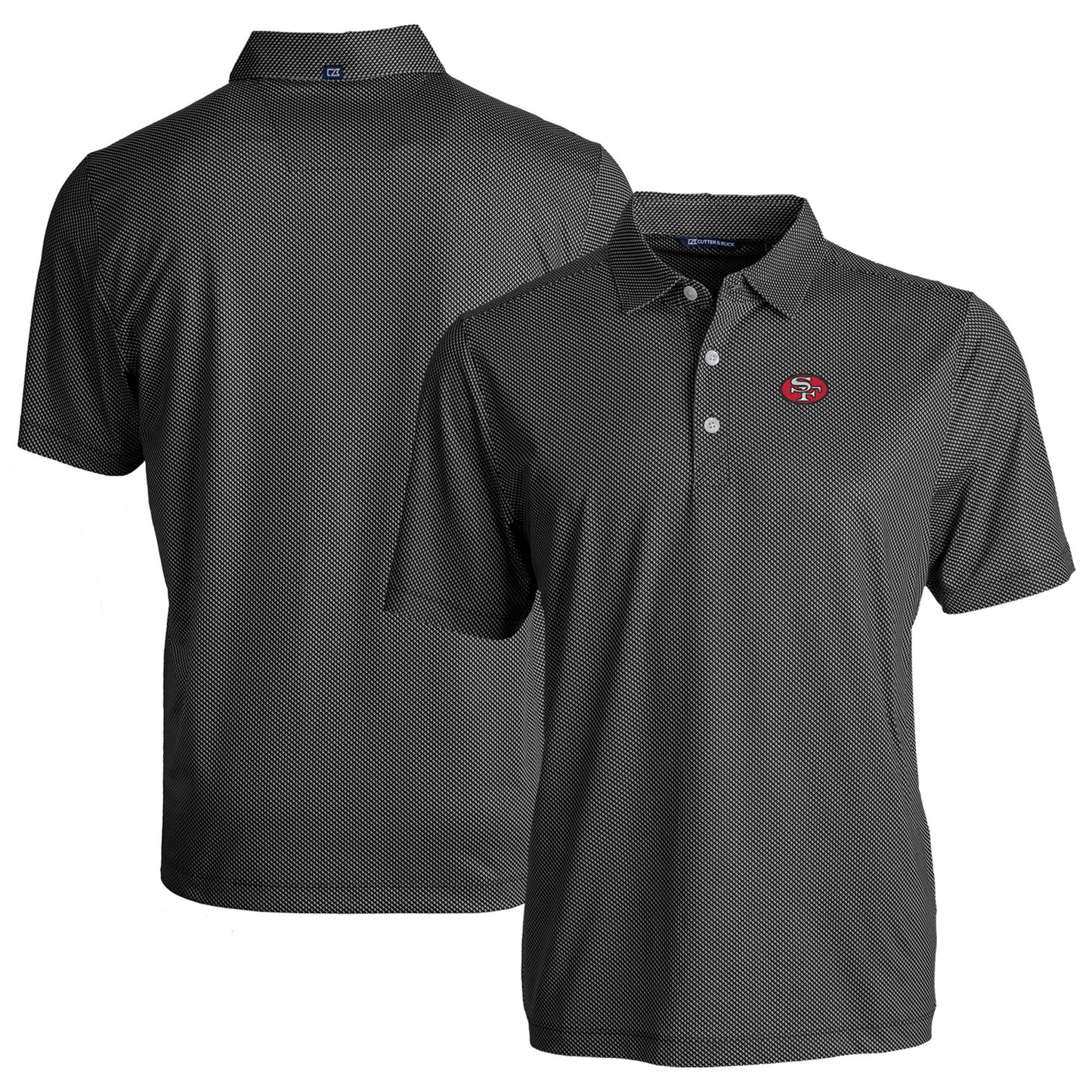 Men's Cutter & Buck Black San Francisco 49ers Throwback Big & Tall Pike Eco Symmetry Print Stretch Recycled Polo
