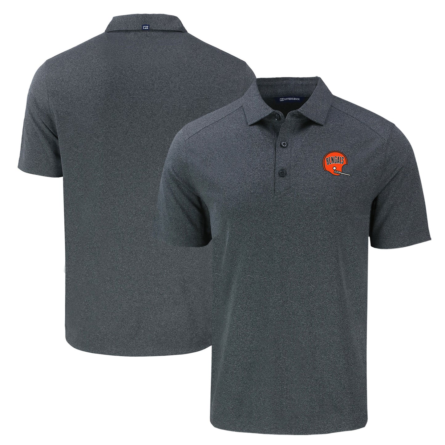 Men's Cutter & Buck Heather Black Cincinnati Bengals Throwback Forge Eco Stretch Recycled Polo