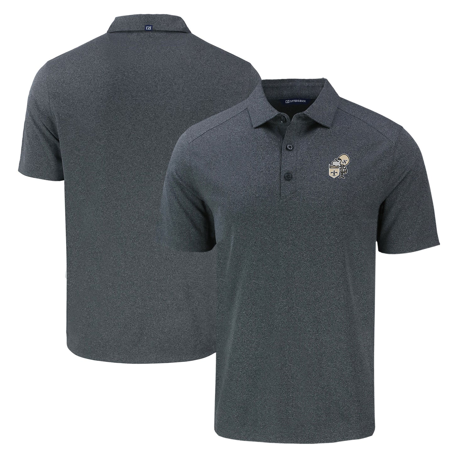 Men's Cutter & Buck Heather Black New Orleans Saints Throwback Forge Eco Stretch Recycled Polo