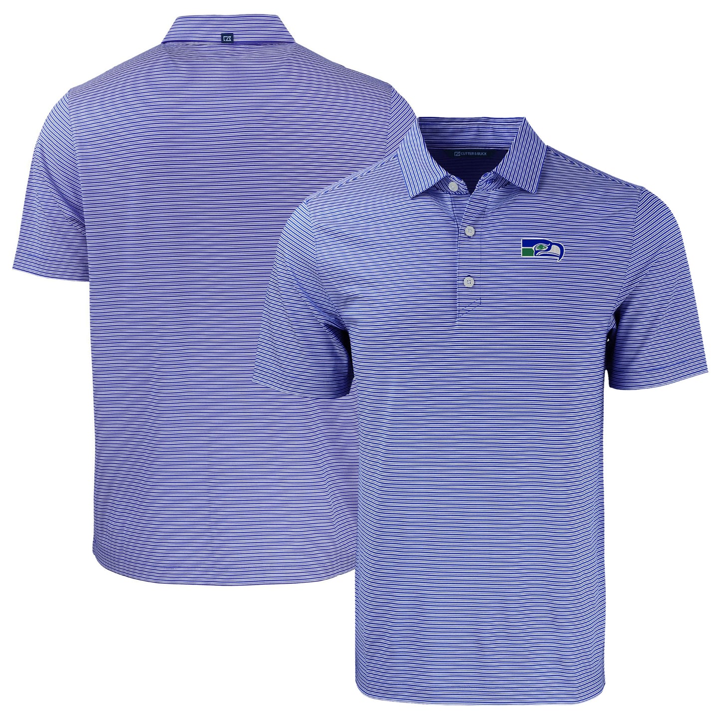 Men's Cutter & Buck Blue/White Seattle Seahawks Throwback Big & Tall Forge Eco Double Stripe Stretch Recycled Polo