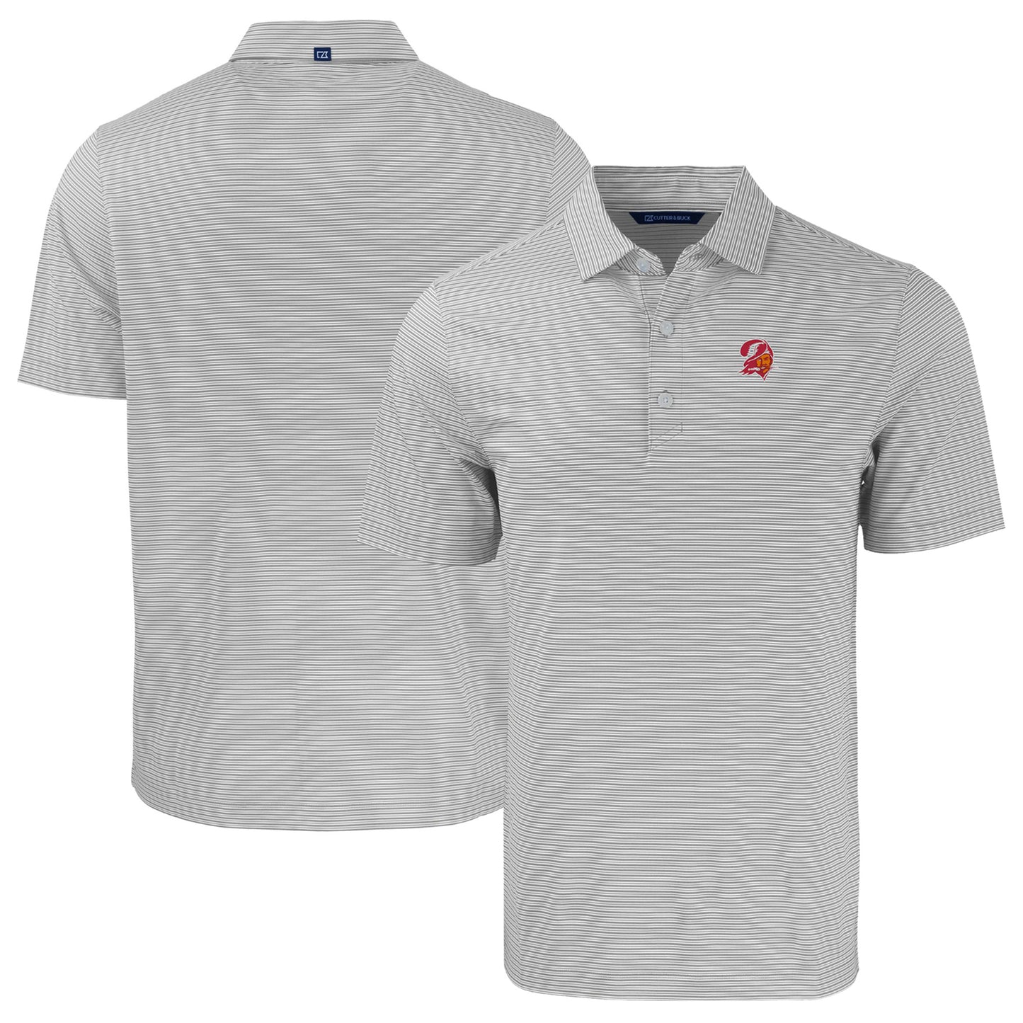 Men's Cutter & Buck Gray/White Tampa Bay Buccaneers Throwback Big & Tall Forge Eco Double Stripe Stretch Recycled Polo