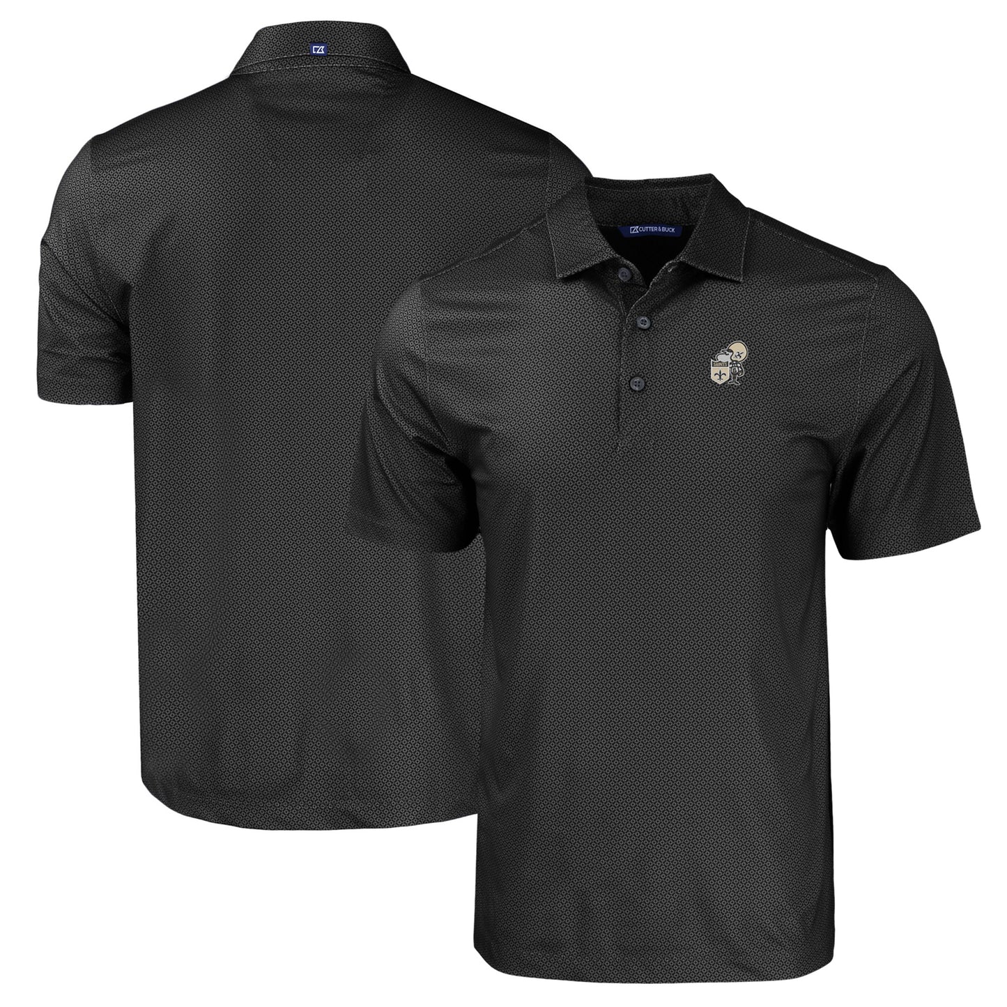 Men's Cutter & Buck Black New Orleans Saints Throwback Big & Tall Pike Eco Tonal Geo Print Stretch Recycled Polo