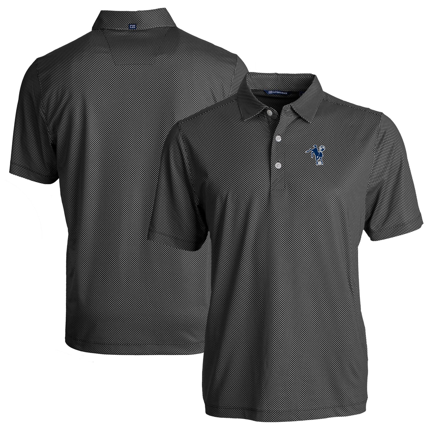 Men's Cutter & Buck Black Indianapolis Colts Throwback Big & Tall Pike Eco Symmetry Print Stretch Recycled Polo