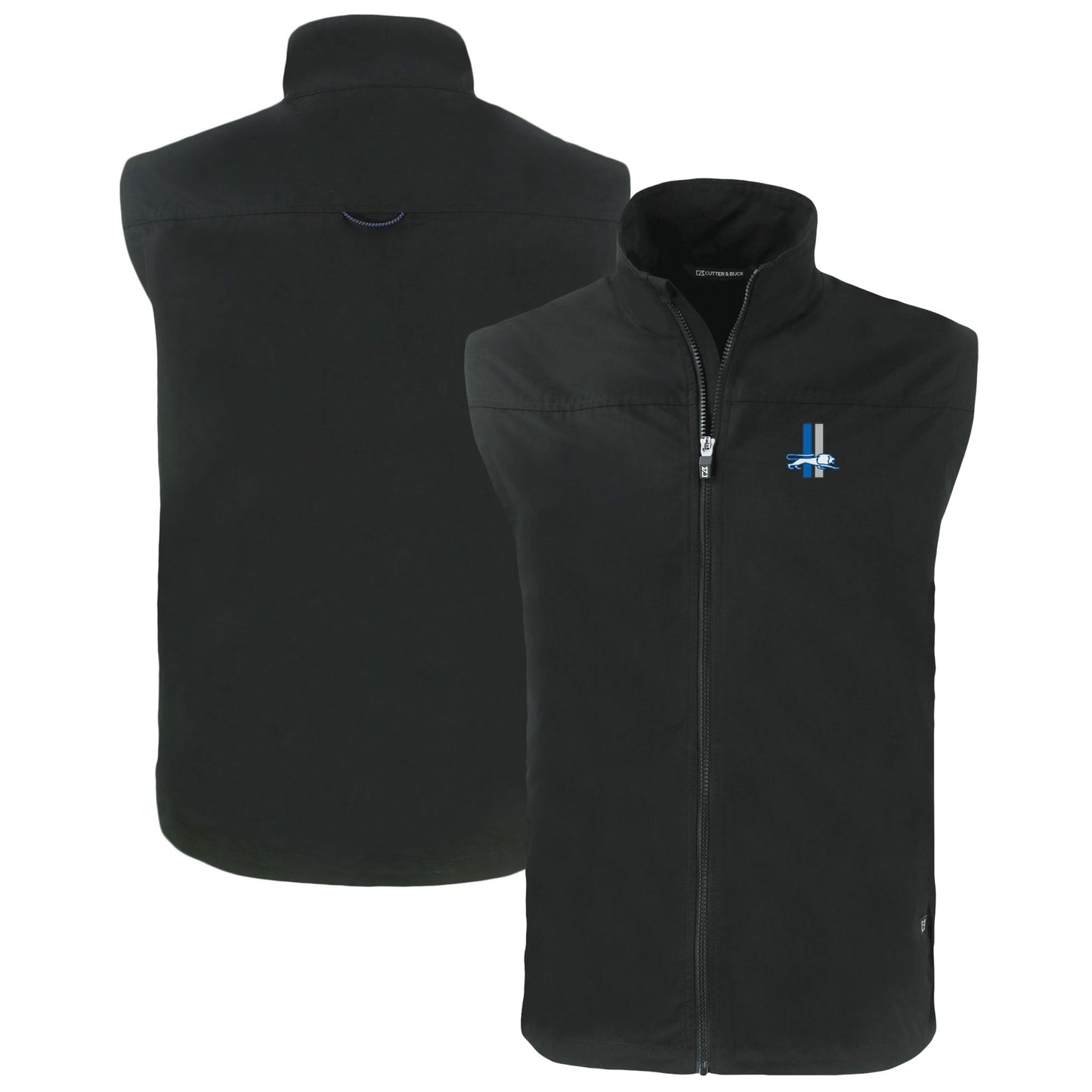 Men's Cutter & Buck Black Detroit Lions Throwback Big & Tall Charter Eco Full-Zip Vest
