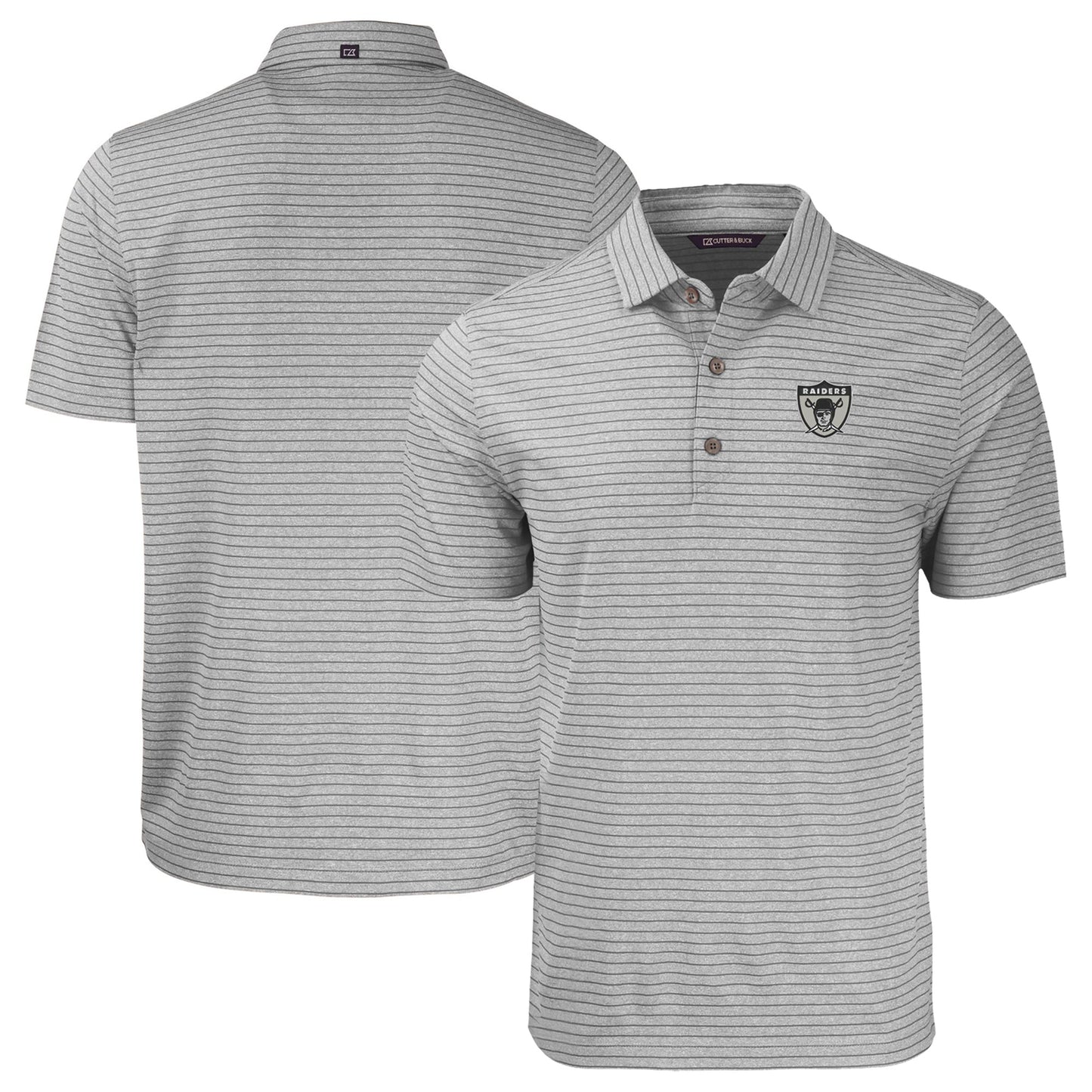 Men's Cutter & Buck Heather Gray Las Vegas Raiders Throwback Big & Tall Forge Eco Heather Stripe Stretch Recycled Polo