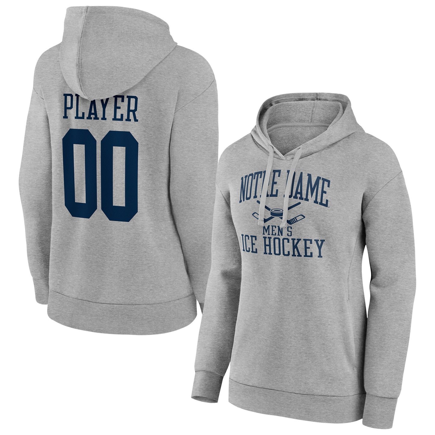 Women's Gray Notre Dame Fighting Irish Men's Ice Hockey Pick-A-Player NIL Gameday Tradition Pullover Hoodie