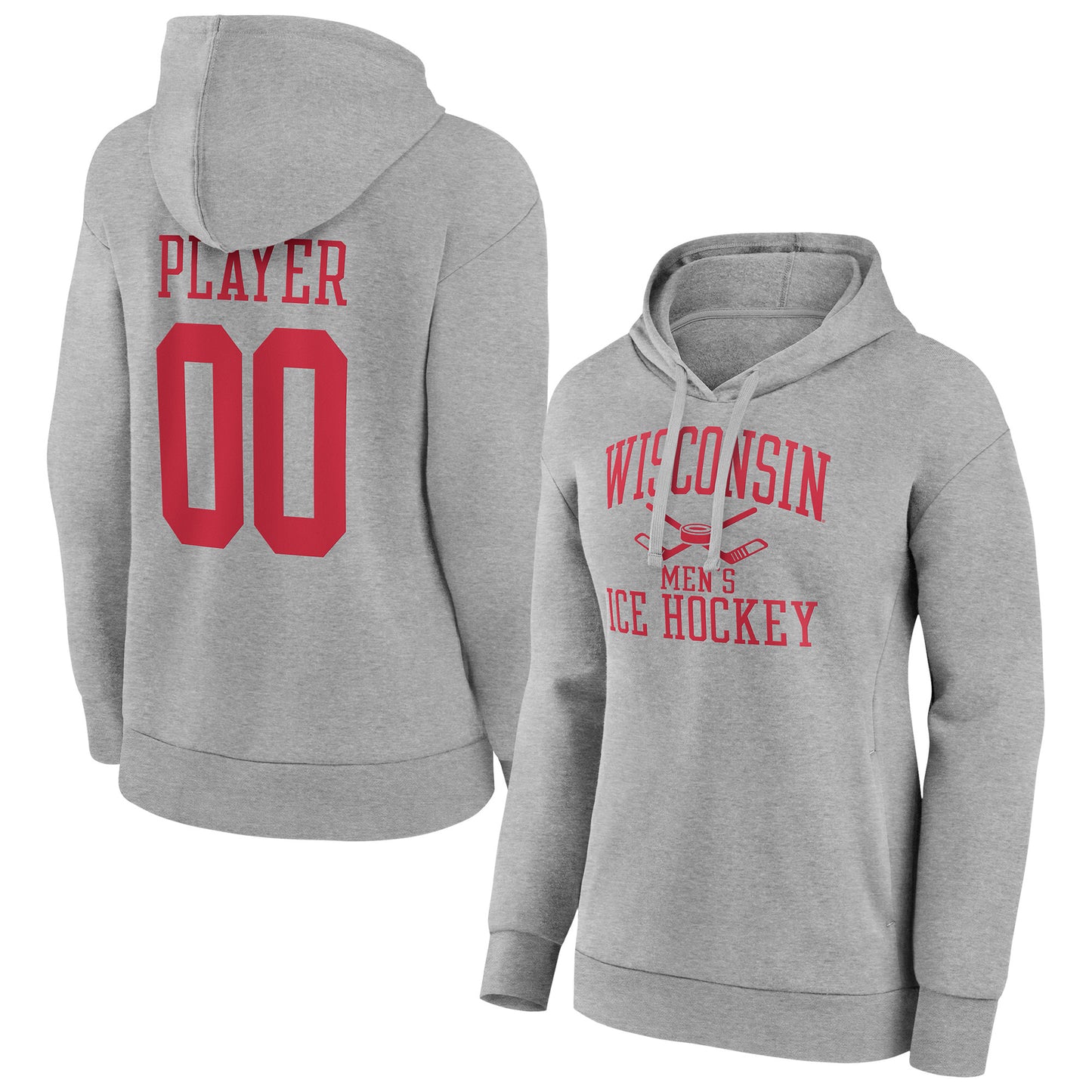 Women's Gray Wisconsin Badgers Men's Ice Hockey Pick-A-Player NIL Gameday Tradition Pullover Hoodie