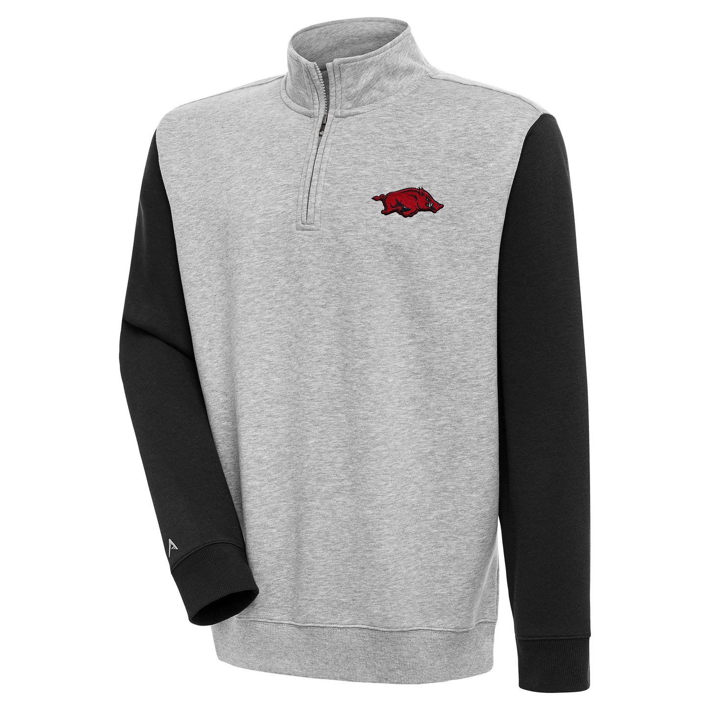Men's Antigua Heather Gray Arkansas Razorbacks Victory Quarter-Zip Pullover Top