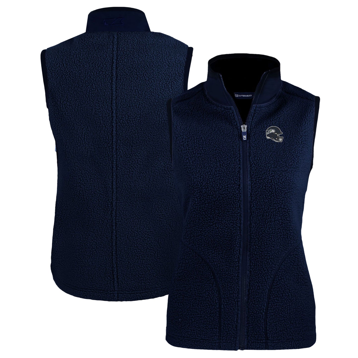 Women's Cutter & Buck Navy Seattle Seahawks Helmet Logo Cascade Eco Sherpa Fleece Full-Zip Vest