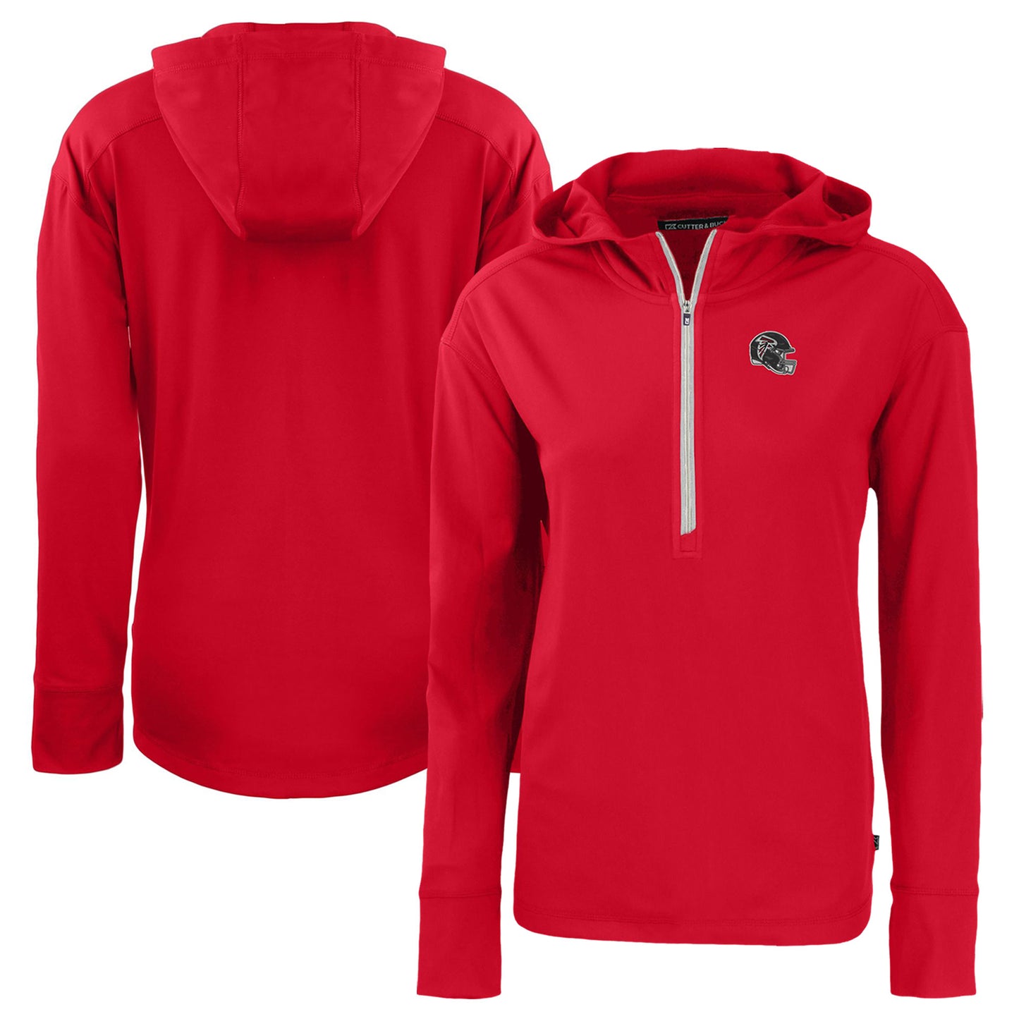 Women's Cutter & Buck Red Atlanta Falcons Helmet Daybreak Eco Recycled Half-Zip Hoodie