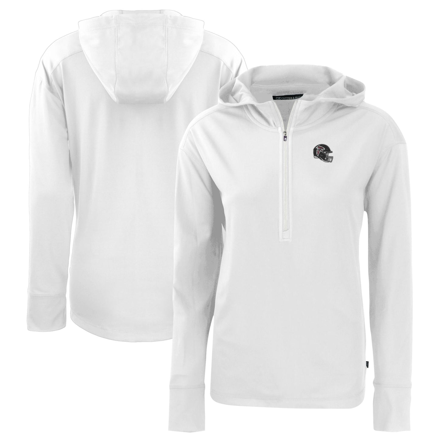 Women's Cutter & Buck White Atlanta Falcons Helmet Daybreak Eco Recycled Half-Zip Hoodie