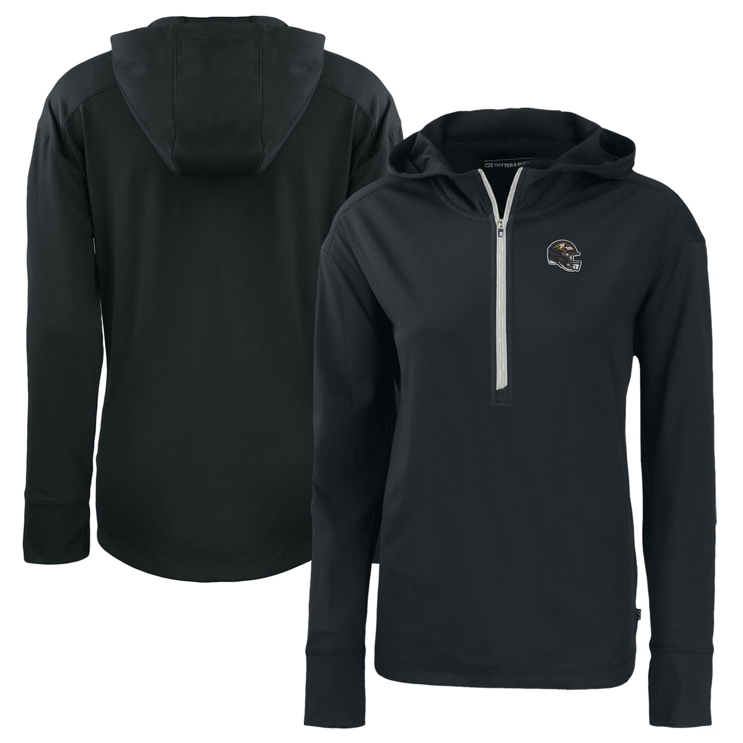 Women's Cutter & Buck Black Baltimore Ravens Helmet Daybreak Eco Recycled Half-Zip Hoodie