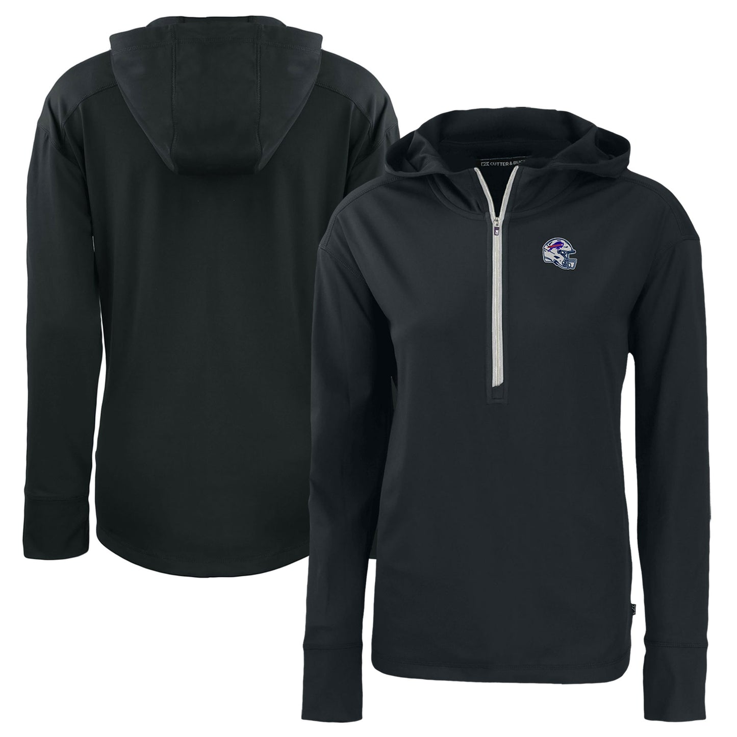 Women's Cutter & Buck Black Buffalo Bills Helmet Daybreak Eco Recycled Half-Zip Hoodie