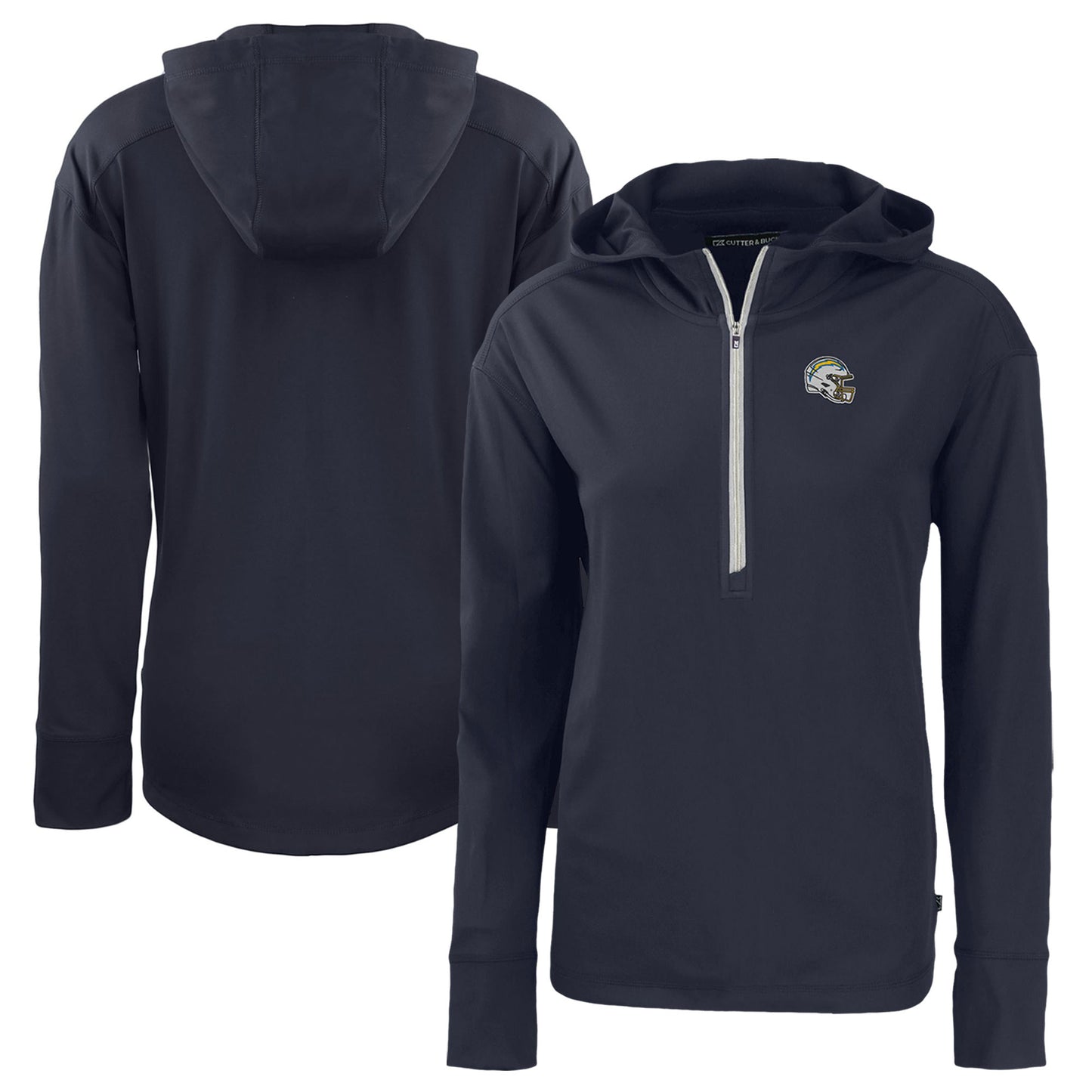 Women's Cutter & Buck Navy Los Angeles Chargers Helmet Daybreak Eco Recycled Half-Zip Hoodie