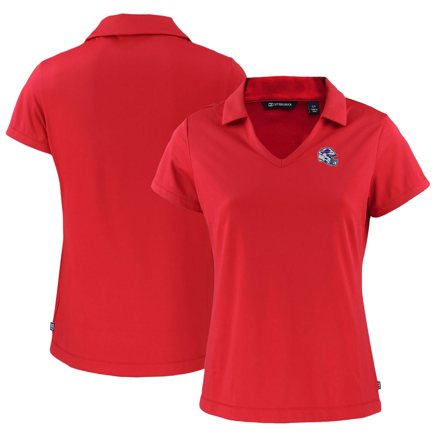 Women's Cutter & Buck Red Buffalo Bills Helmet Daybreak Eco Recycled V-Neck Polo