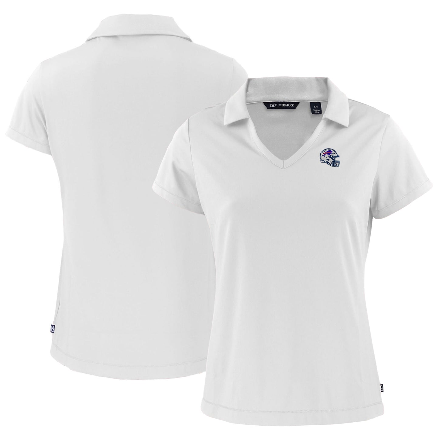 Women's Cutter & Buck White Buffalo Bills Helmet Daybreak Eco Recycled V-Neck Polo