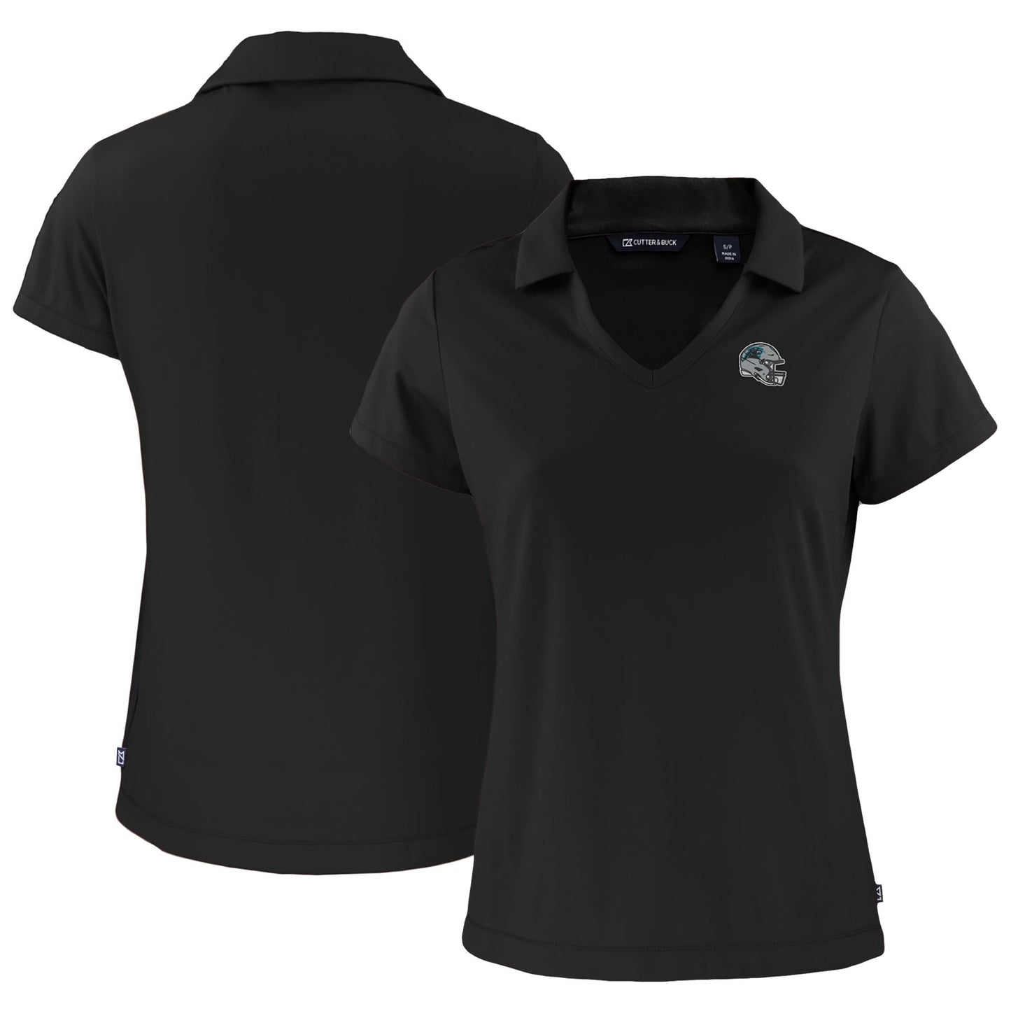 Women's Cutter & Buck Black Carolina Panthers Helmet Daybreak Eco Recycled V-Neck Polo