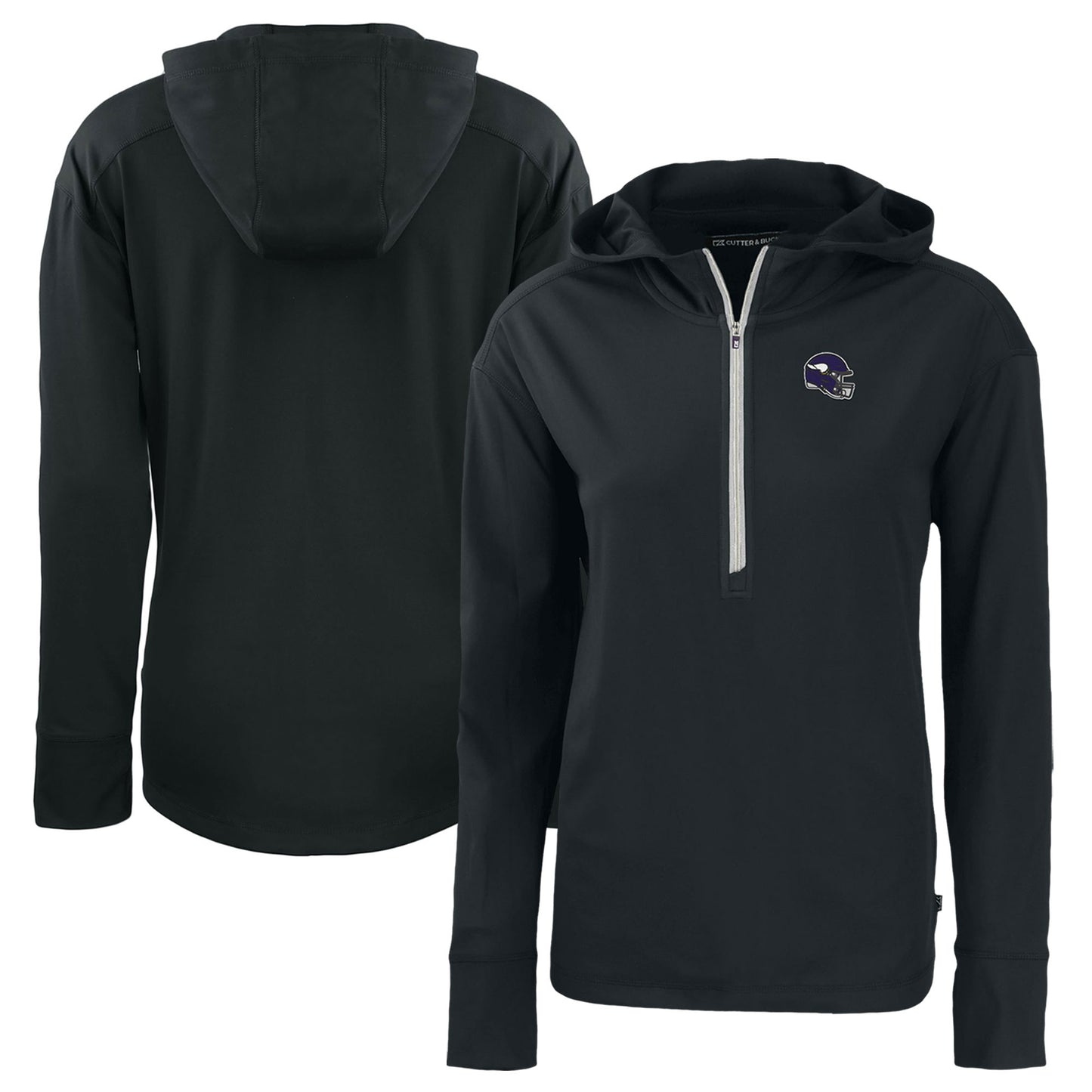 Women's Cutter & Buck Black Minnesota Vikings Helmet Daybreak Eco Recycled Half-Zip Hoodie