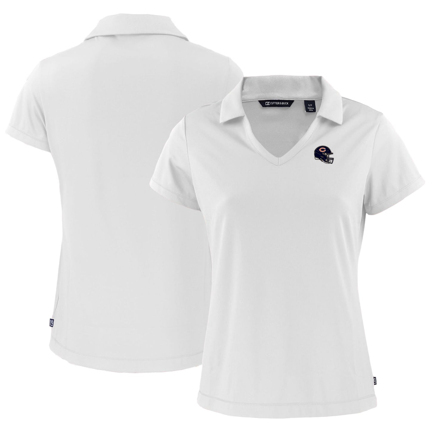 Women's Cutter & Buck White Chicago Bears Helmet Daybreak Eco Recycled V-Neck Polo