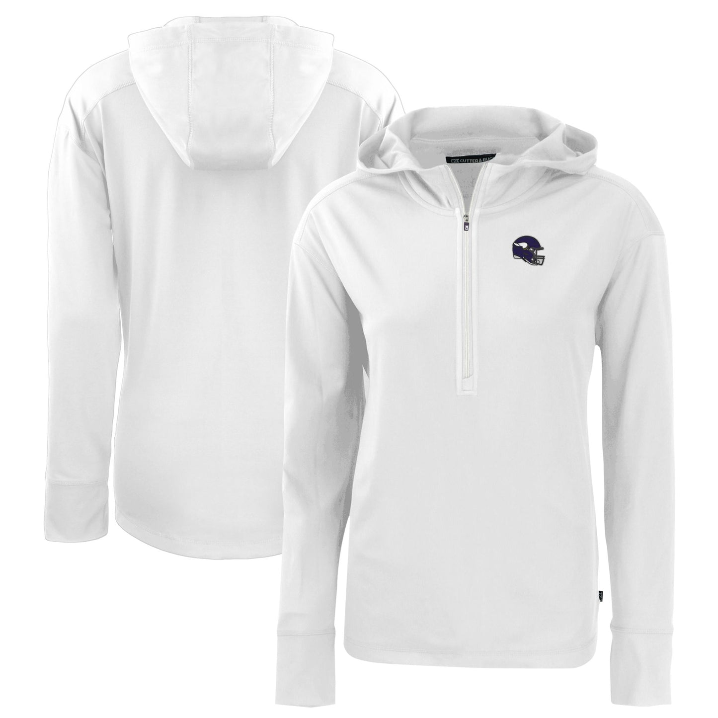 Women's Cutter & Buck White Minnesota Vikings Helmet Daybreak Eco Recycled Half-Zip Hoodie