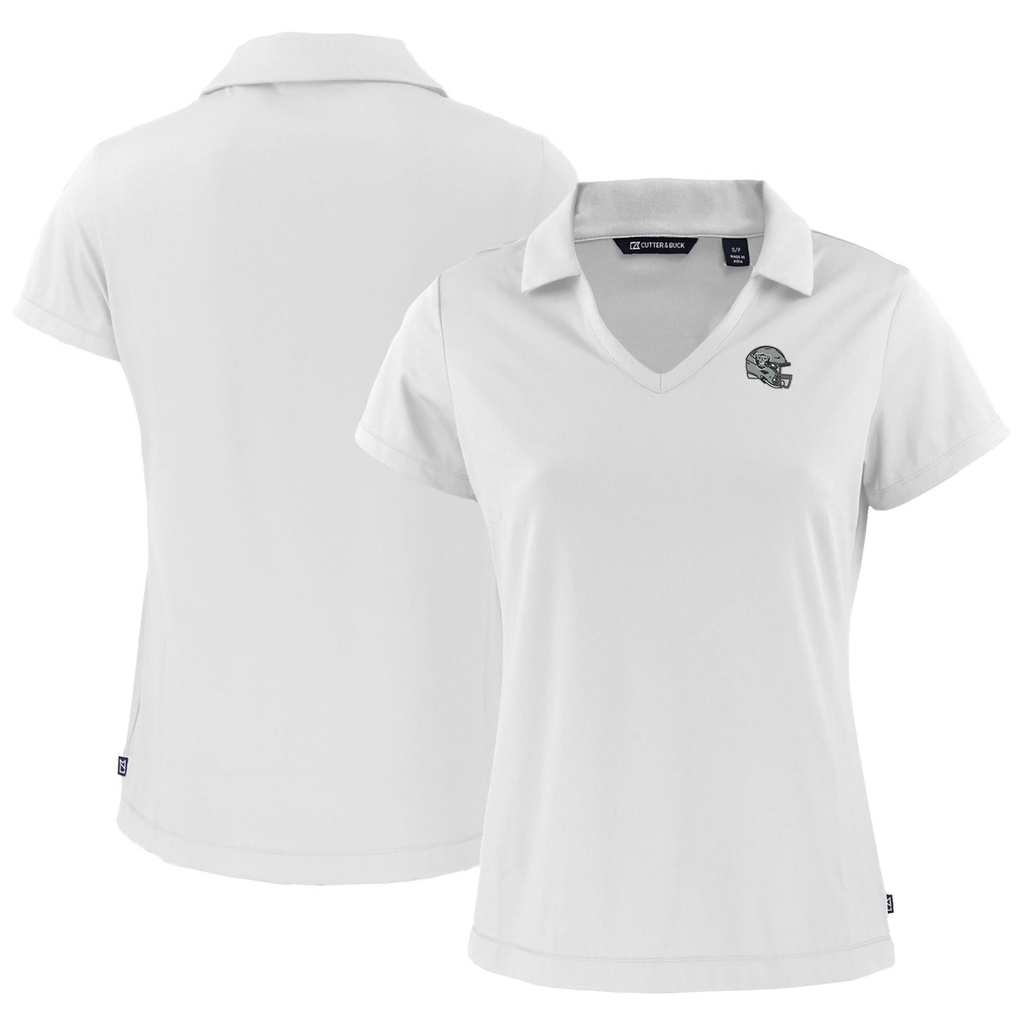 Women's Cutter & Buck White Las Vegas Raiders Helmet Daybreak Eco Recycled V-Neck Polo