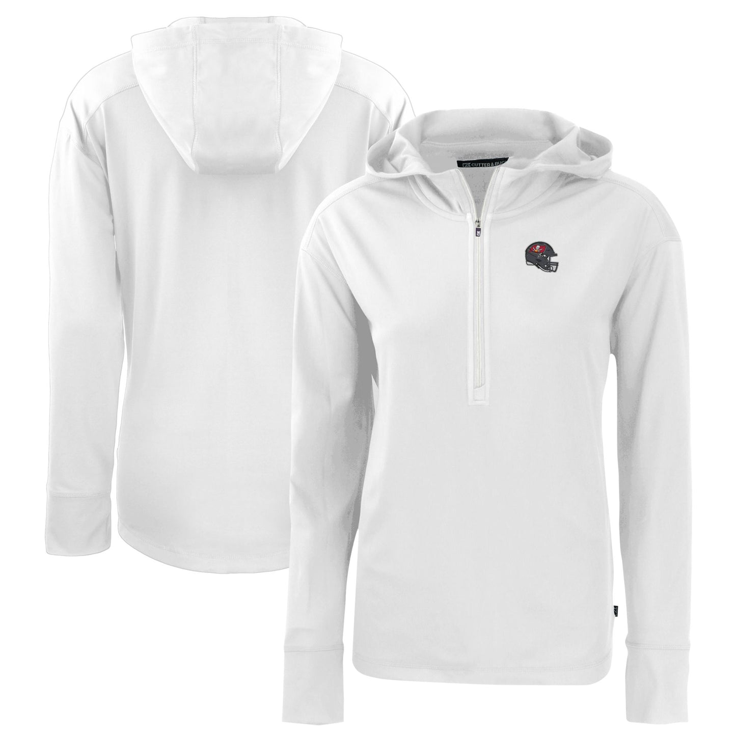 Women's Cutter & Buck White Tampa Bay Buccaneers Helmet Daybreak Eco Recycled Half-Zip Hoodie
