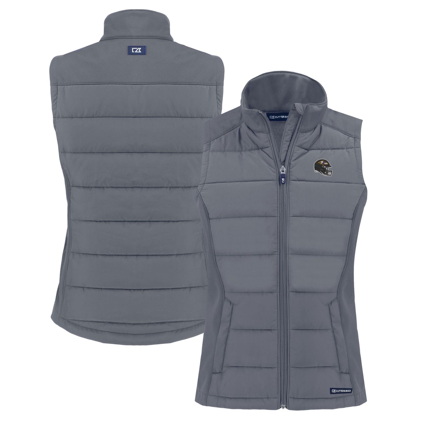 Women's Cutter & Buck Gray Baltimore Ravens Helmet Evoke Hybrid Eco Softshell Recycled Full-Zip Vest
