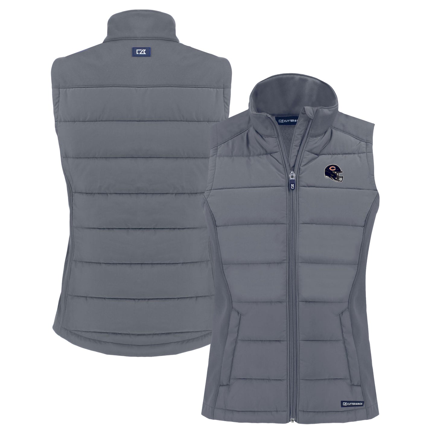 Women's Cutter & Buck Gray Chicago Bears Helmet Evoke Hybrid Eco Softshell Recycled Full-Zip Vest
