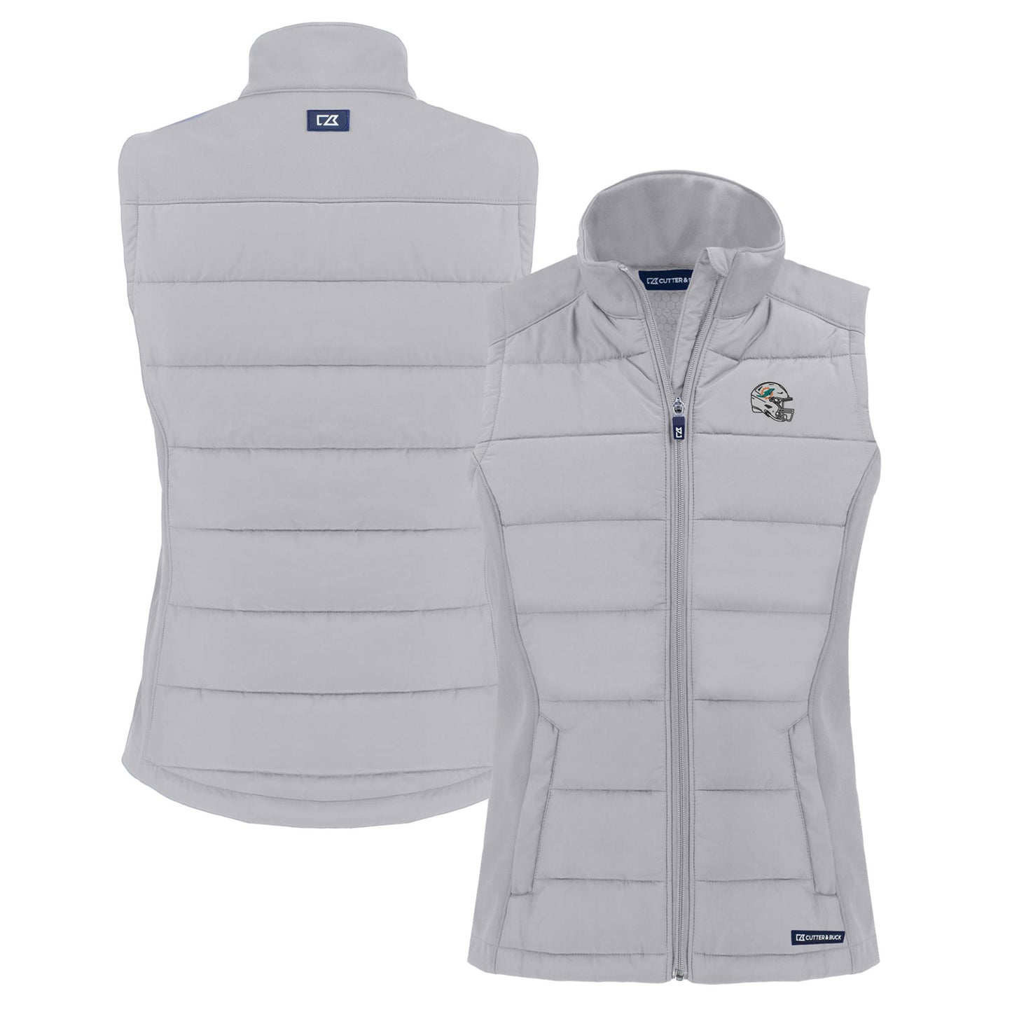 Women's Cutter & Buck Gray Miami Dolphins Helmet Evoke Hybrid Eco Softshell Recycled Full-Zip Vest