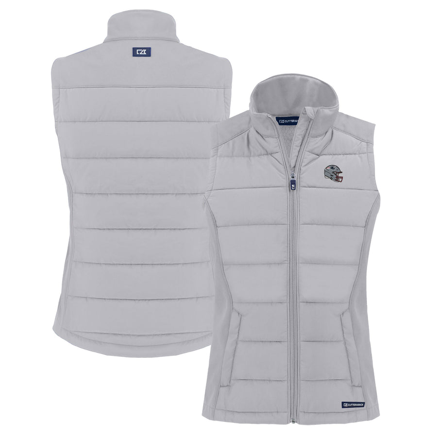 Women's Cutter & Buck Gray New England Patriots Helmet Evoke Hybrid Eco Softshell Recycled Full-Zip Vest