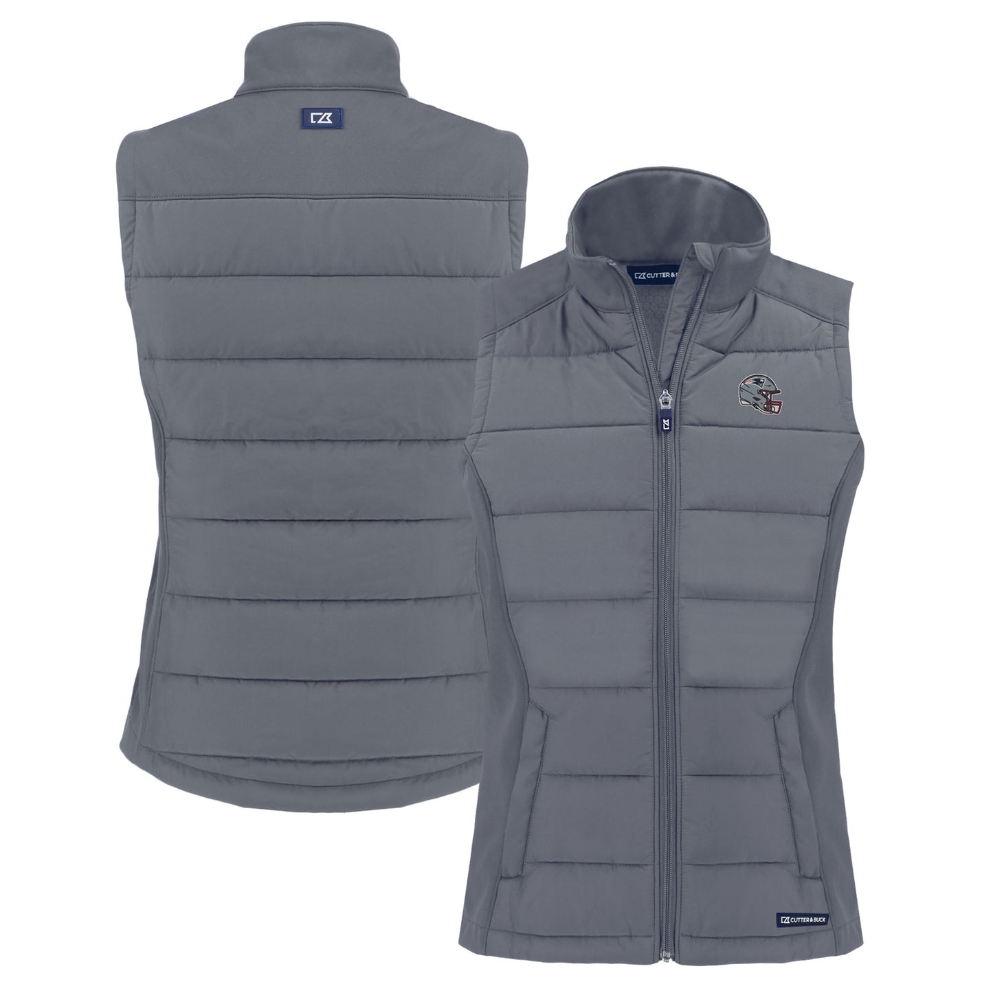 Women's Cutter & Buck Gray New England Patriots Helmet Evoke Hybrid Eco Softshell Recycled Full-Zip Vest