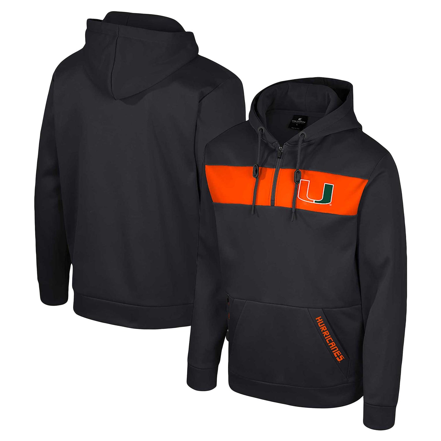 Men's Colosseum Black Miami Hurricanes Quarter-Zip Hoodie