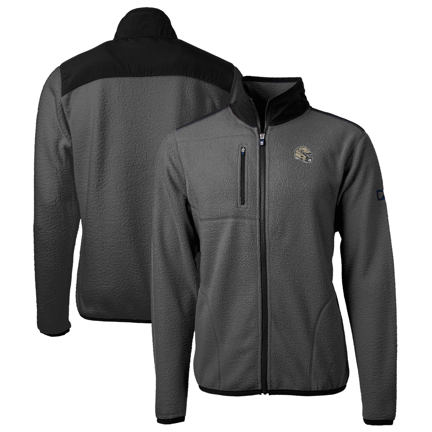 Men's Cutter & Buck Gray/Black New Orleans Saints Helmet Cascade Eco Sherpa Fleece Full-Zip Jacket