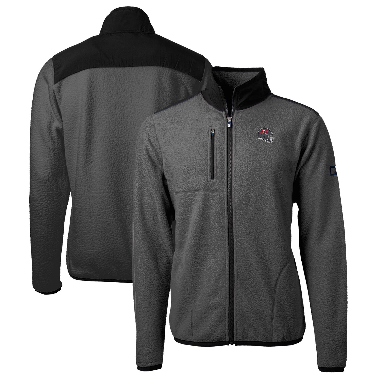 Men's Cutter & Buck Gray/Black Tampa Bay Buccaneers Helmet Cascade Eco Sherpa Fleece Full-Zip Jacket