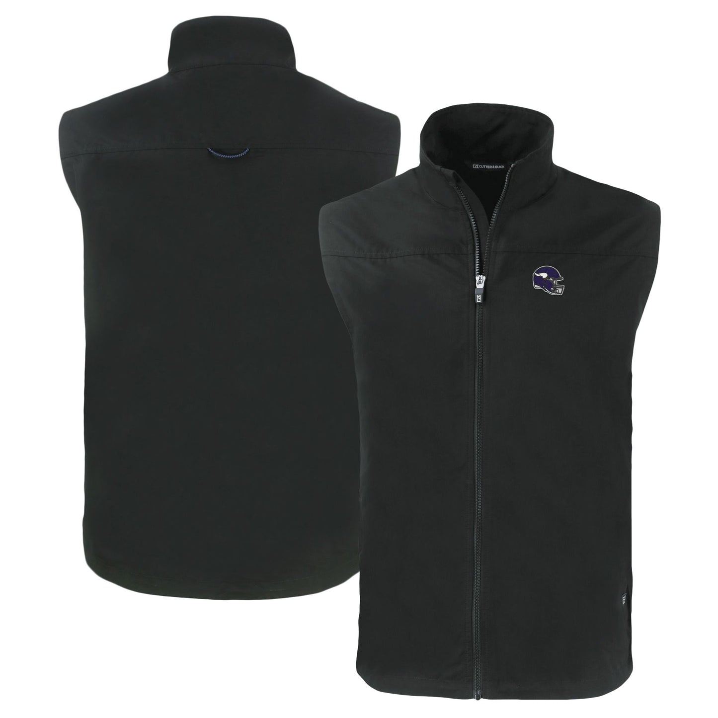 Men's Cutter & Buck Black Minnesota Vikings Helmet Charter Eco Recycled Full-Zip Vest
