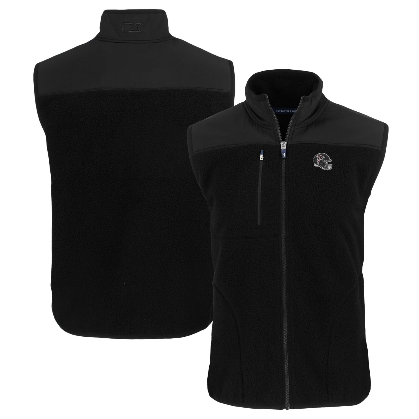 Men's Cutter & Buck Black Atlanta Falcons Helmet Cascade Eco Sherpa Fleece Full-Zip Vest