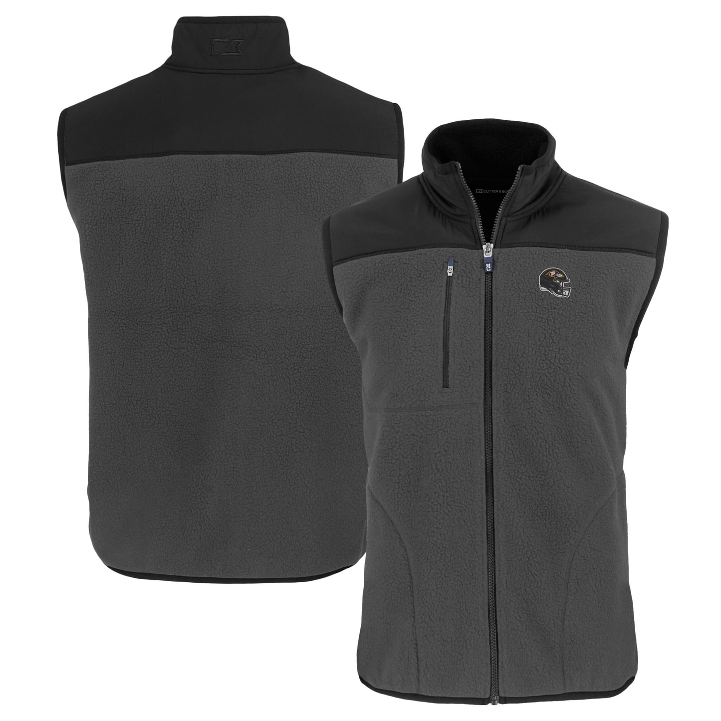 Men's Cutter & Buck Gray Baltimore Ravens Helmet Cascade Eco Sherpa Fleece Full-Zip Vest