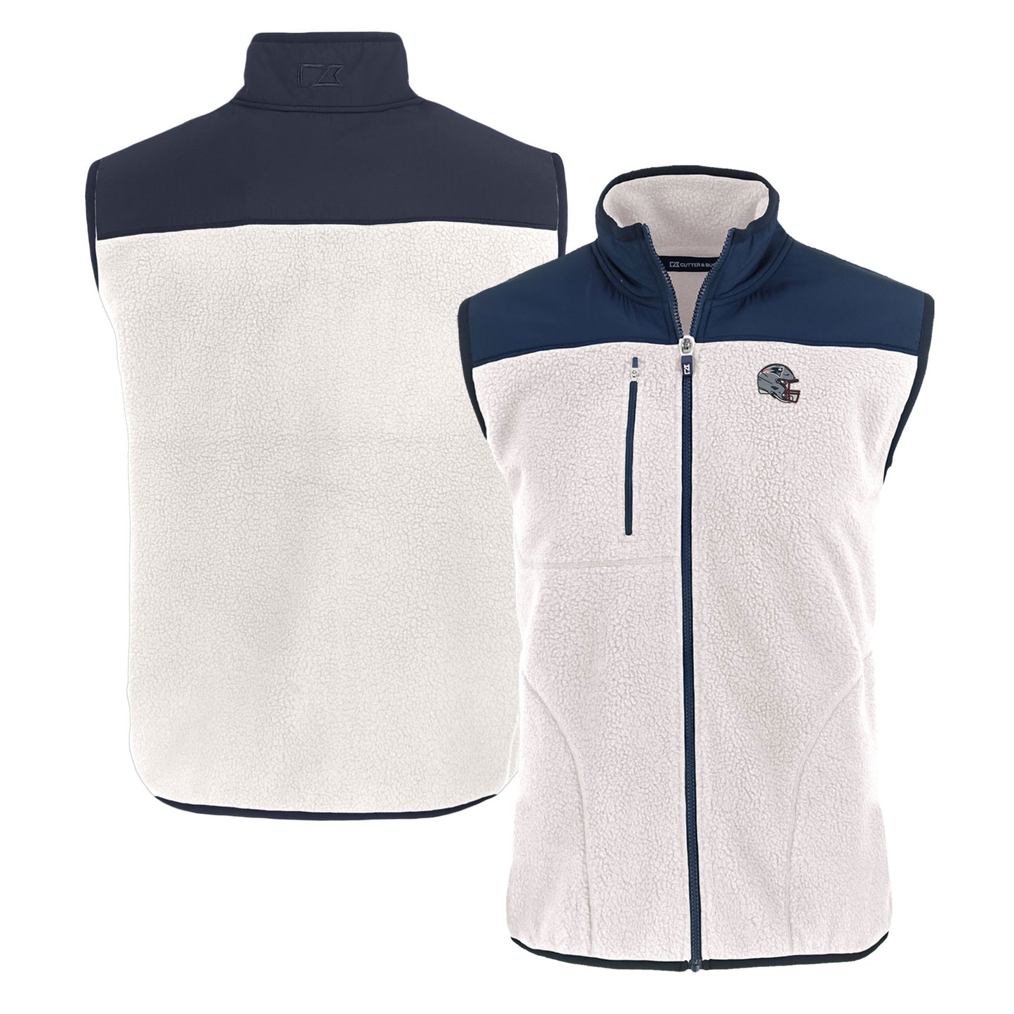 Men's Cutter & Buck Oatmeal New England Patriots Helmet Cascade Eco Sherpa Fleece Full-Zip Vest