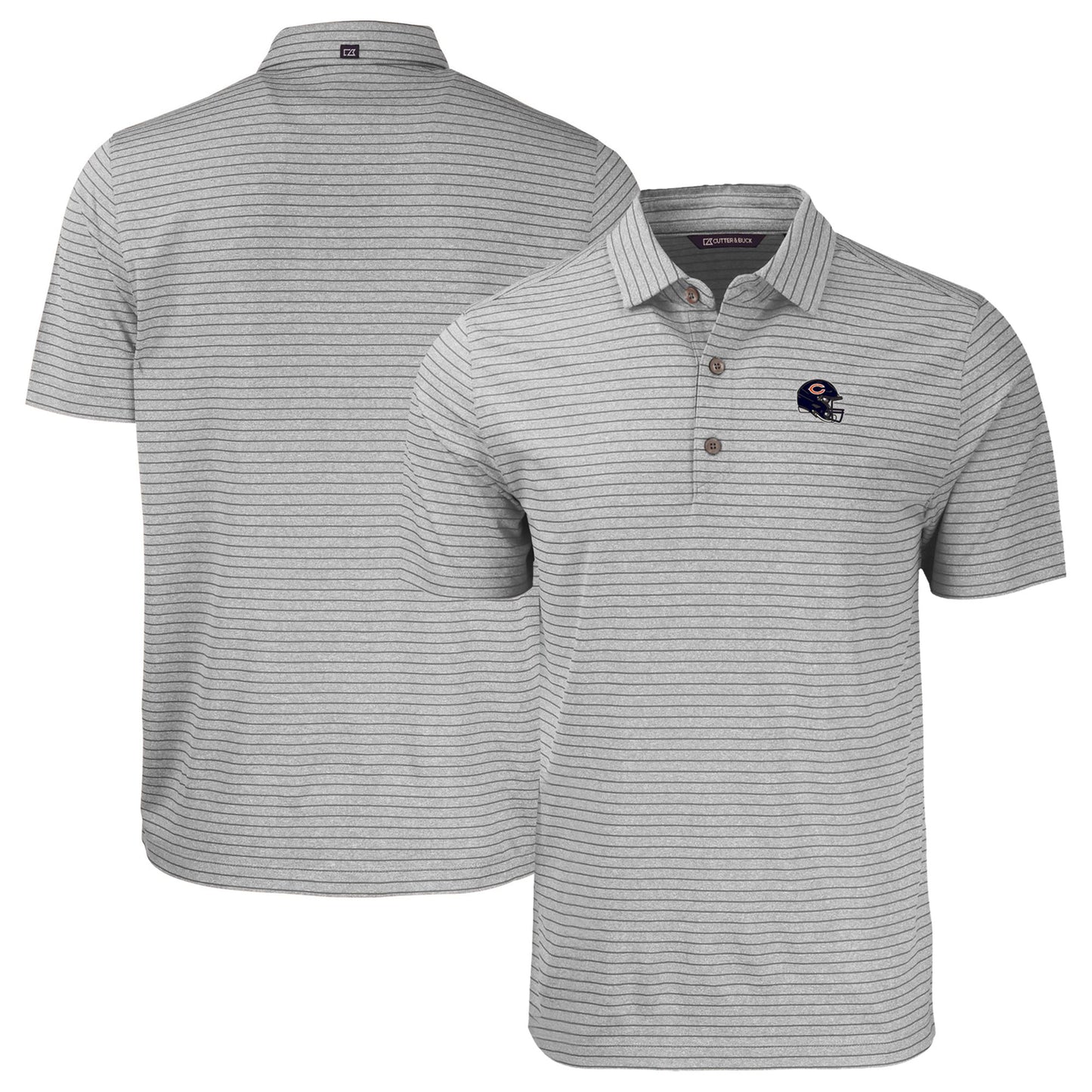 Men's Cutter & Buck Heather Gray Chicago Bears Helmet Forge Eco Heather Stripe Stretch Recycled Polo