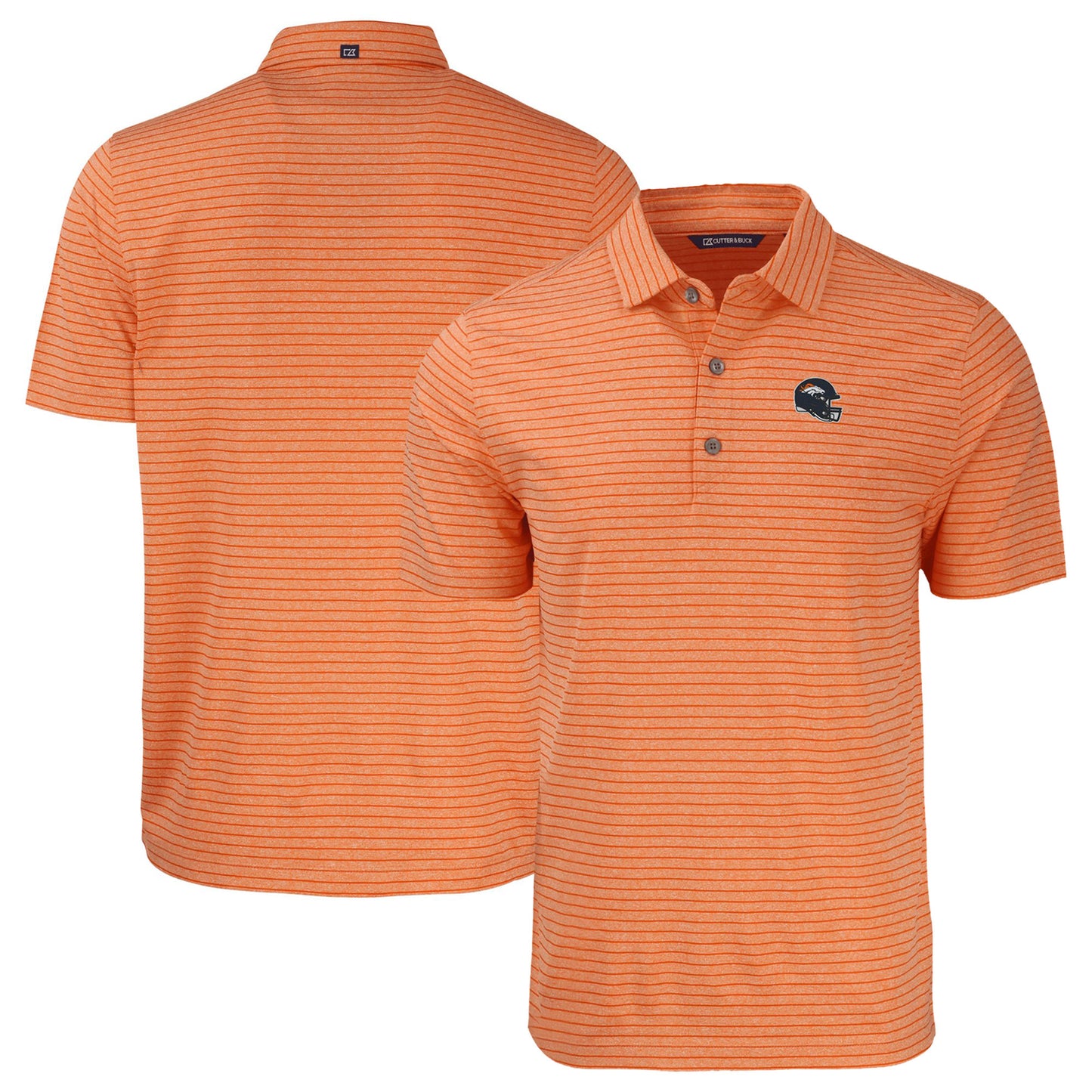 Men's Cutter & Buck Heather Orange Denver Broncos Helmet Forge Eco Heather Stripe Stretch Recycled Polo