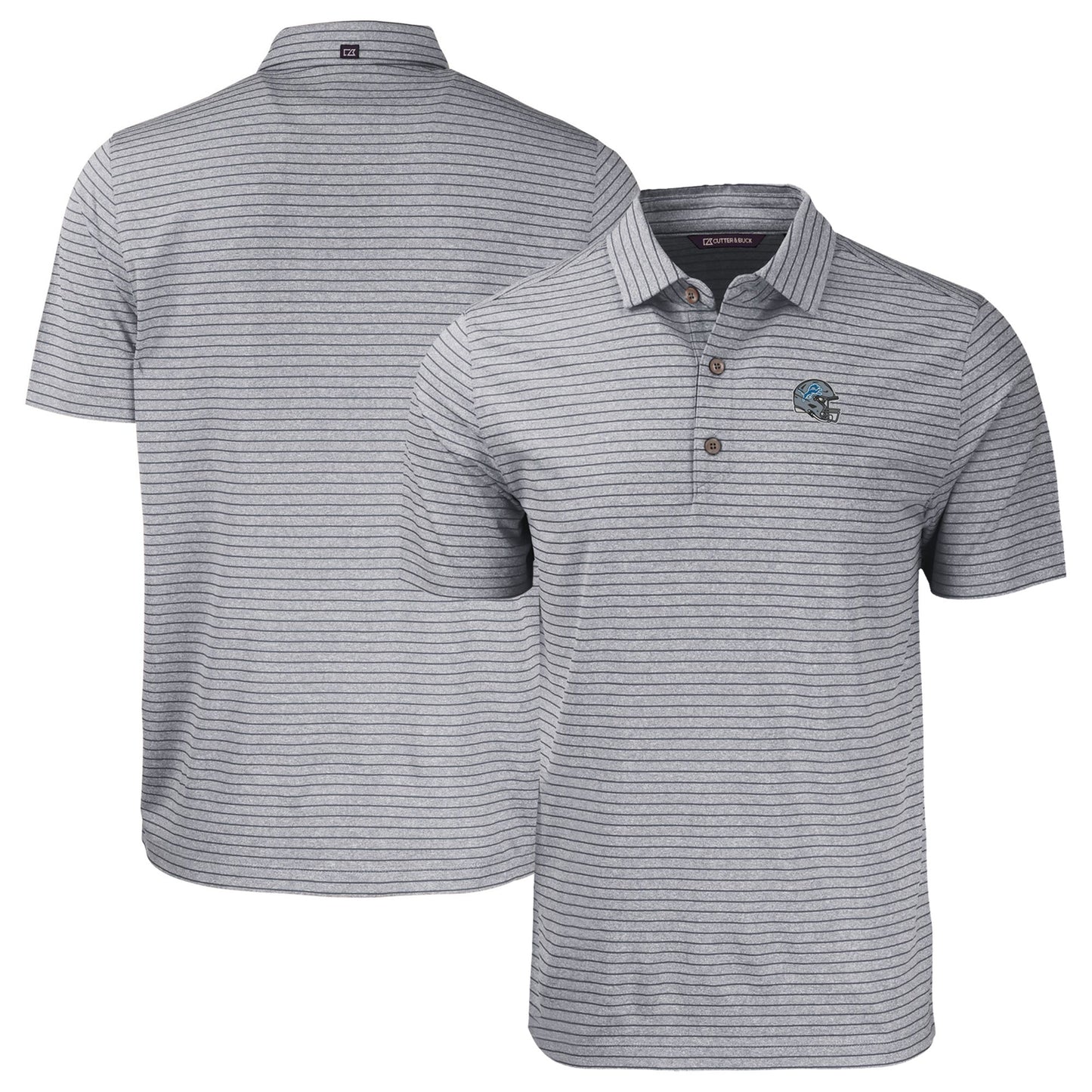 Men's Cutter & Buck Heather Black Detroit Lions Helmet Forge Eco Heather Stripe Stretch Recycled Polo