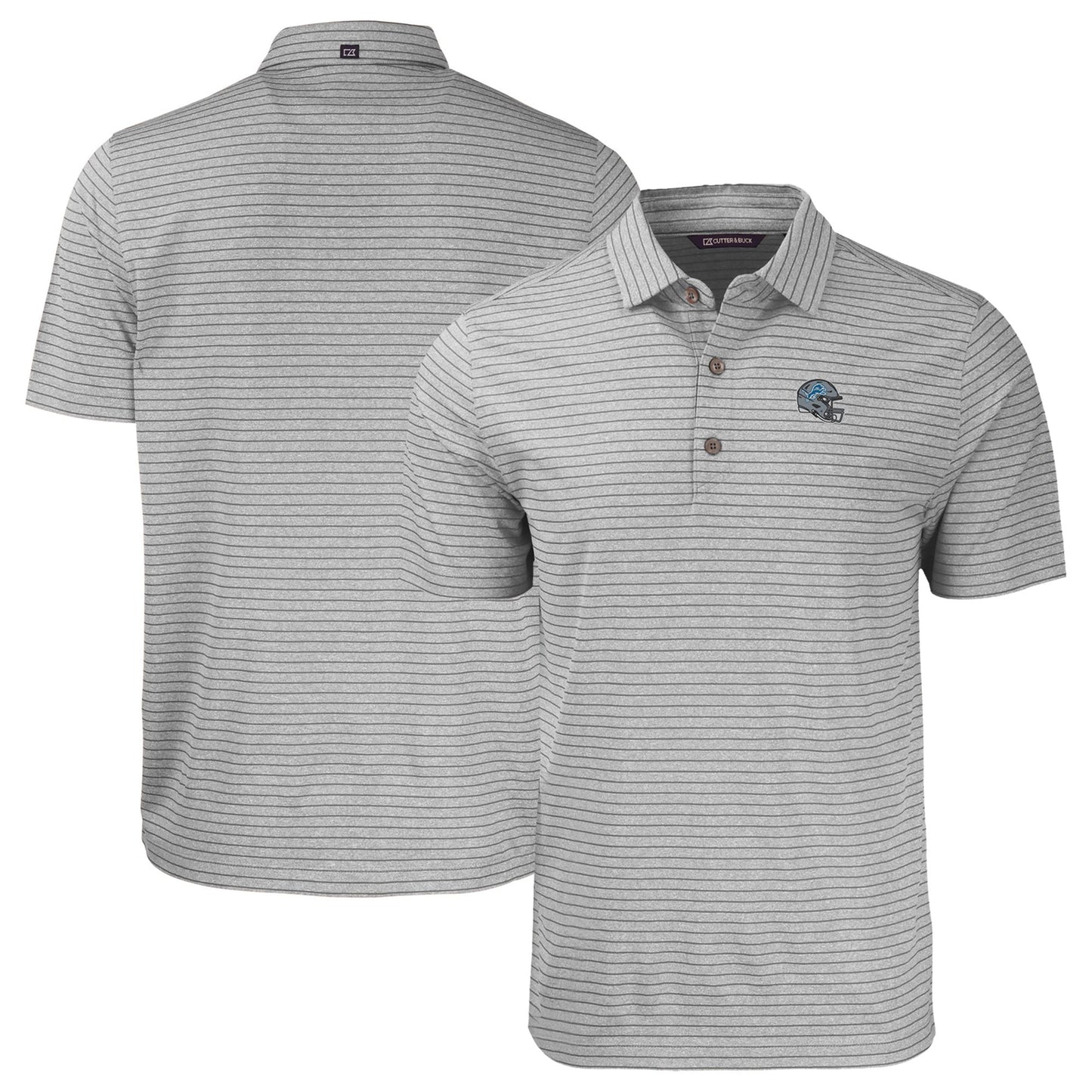 Men's Cutter & Buck Heather Gray Detroit Lions Helmet Forge Eco Heather Stripe Stretch Recycled Polo