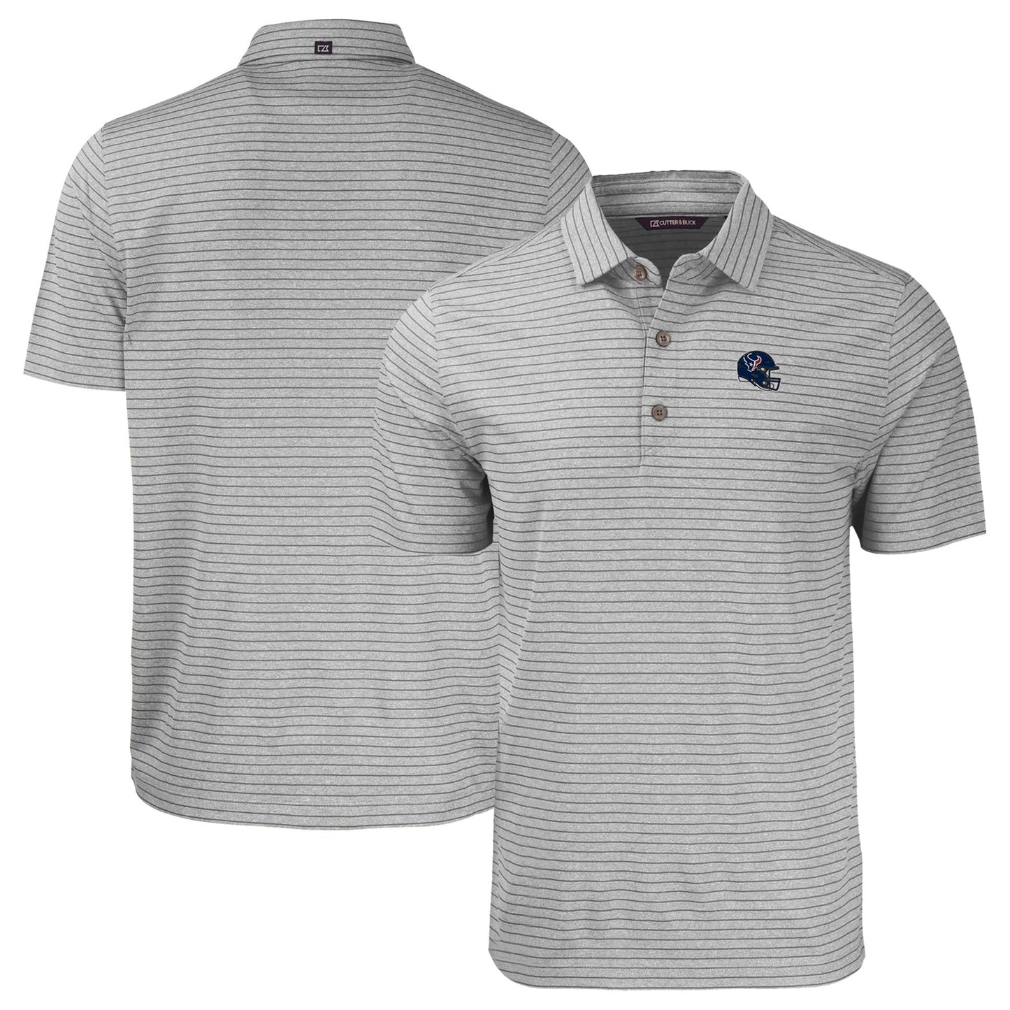 Men's Cutter & Buck Heather Gray Houston Texans Helmet Forge Eco Heather Stripe Stretch Recycled Polo