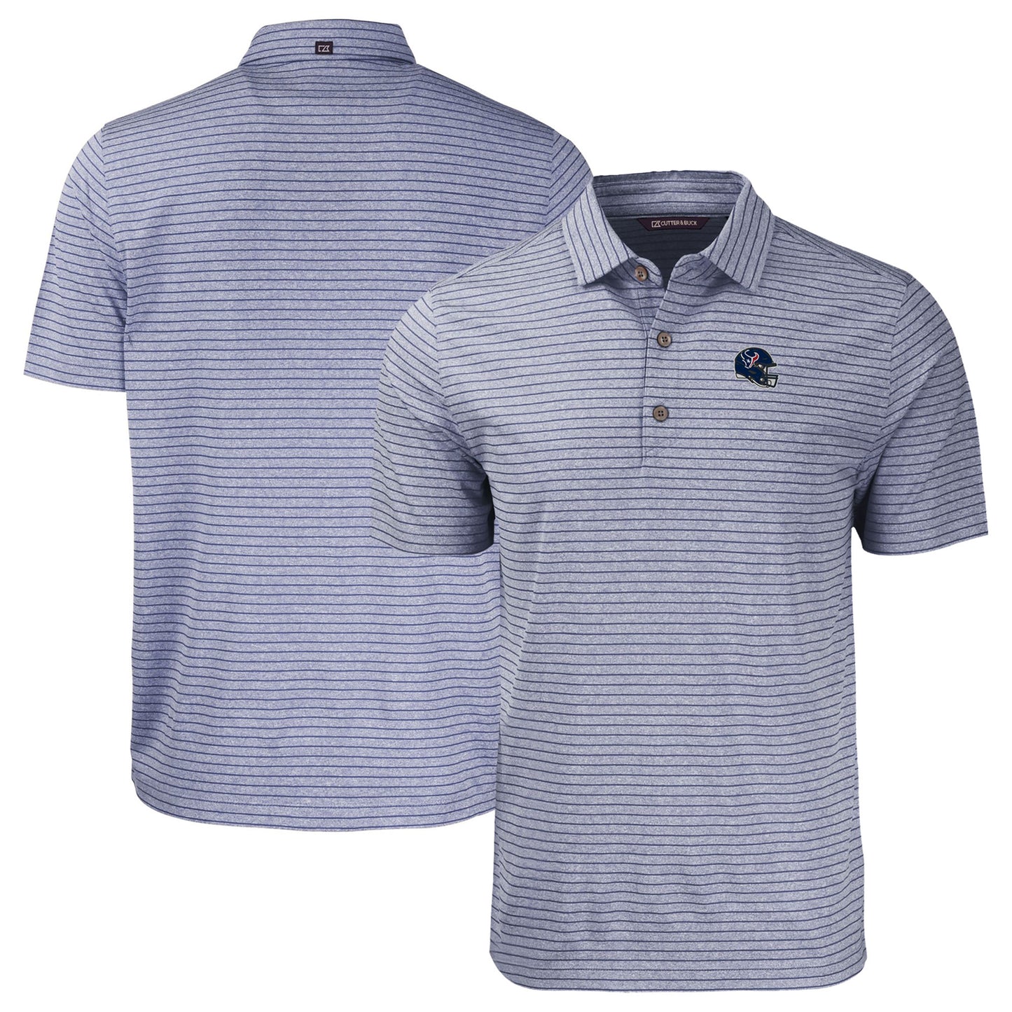 Men's Cutter & Buck Heather Navy Houston Texans Helmet Forge Eco Heather Stripe Stretch Recycled Polo