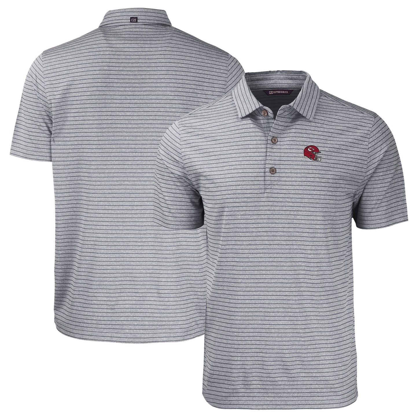 Men's Cutter & Buck Heather Black Kansas City Chiefs Helmet Forge Eco Heather Stripe Stretch Recycled Polo